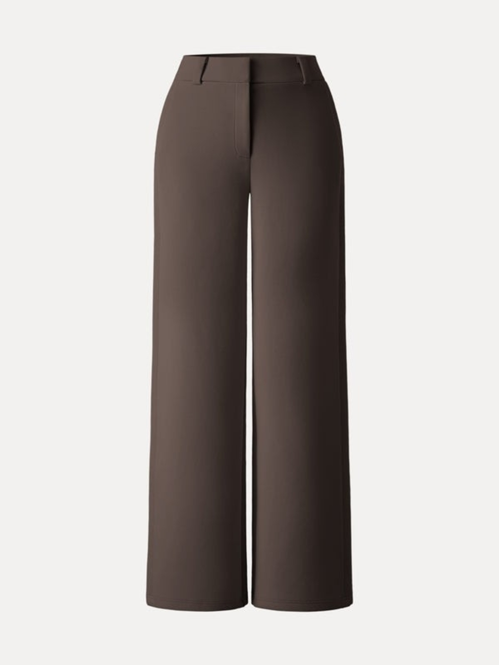 OGL Cotton Blend Stretchy Mid Rise Wide Leg Trouser In Cedar Brown
